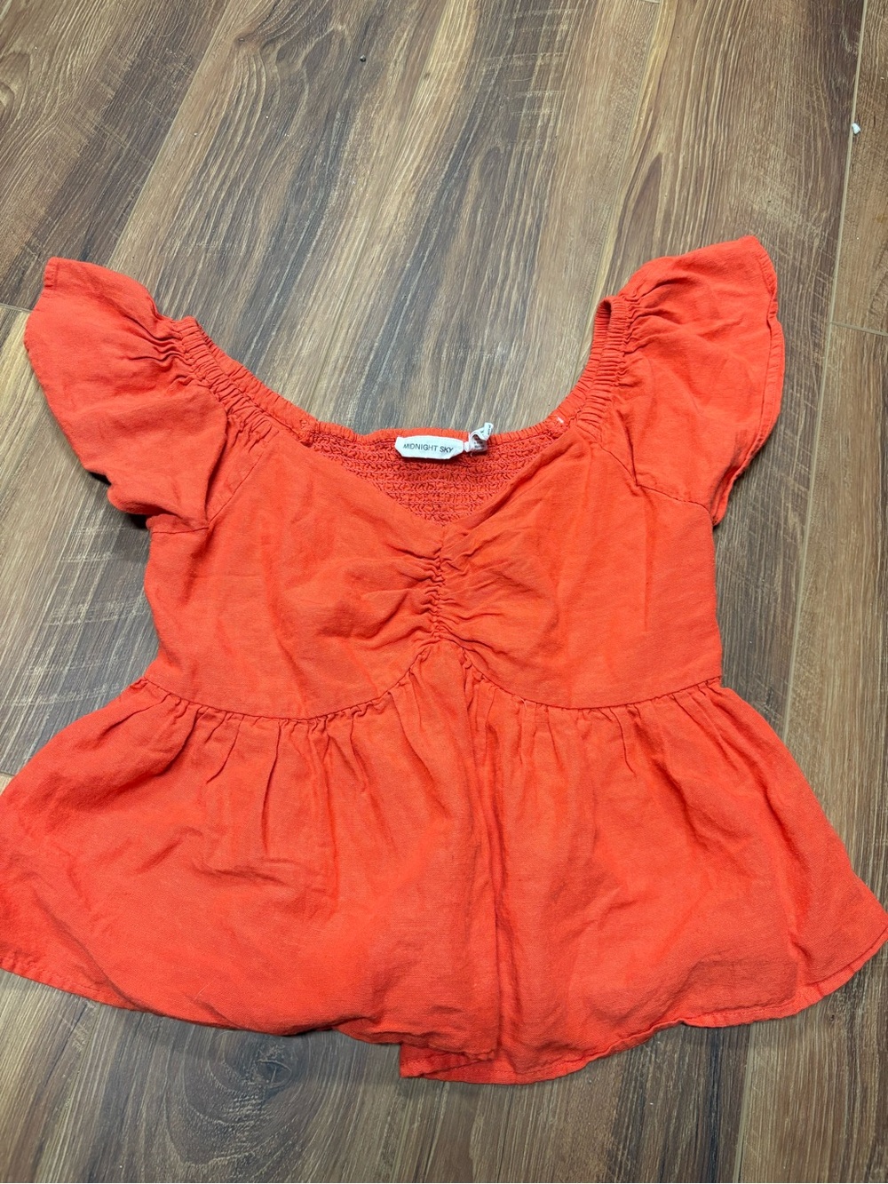 Smocked Bust Orange Peplum Blouse by Midnight Sky